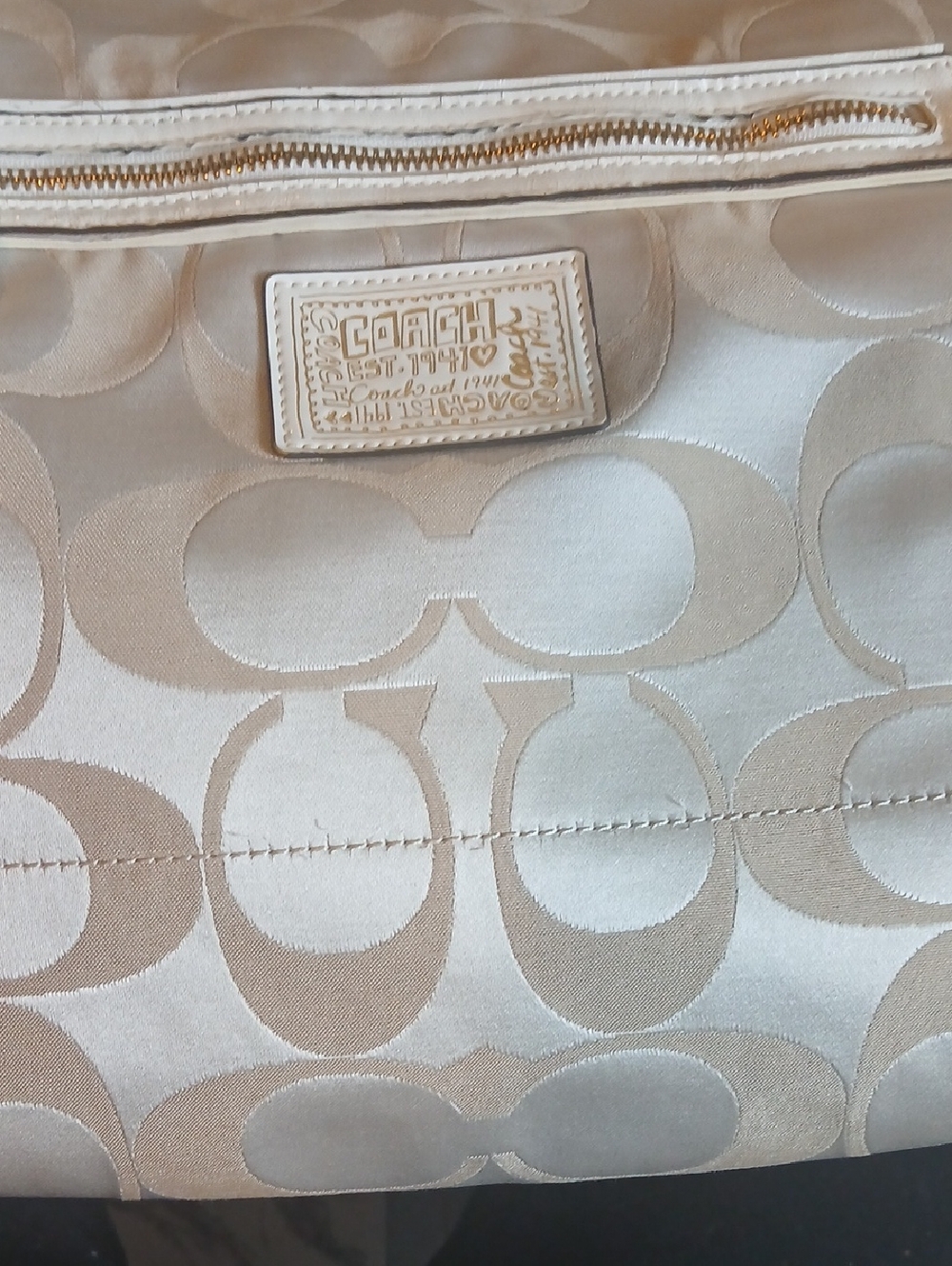 Coach Signature Jacquard Shoulder Bag in Cream and Tan